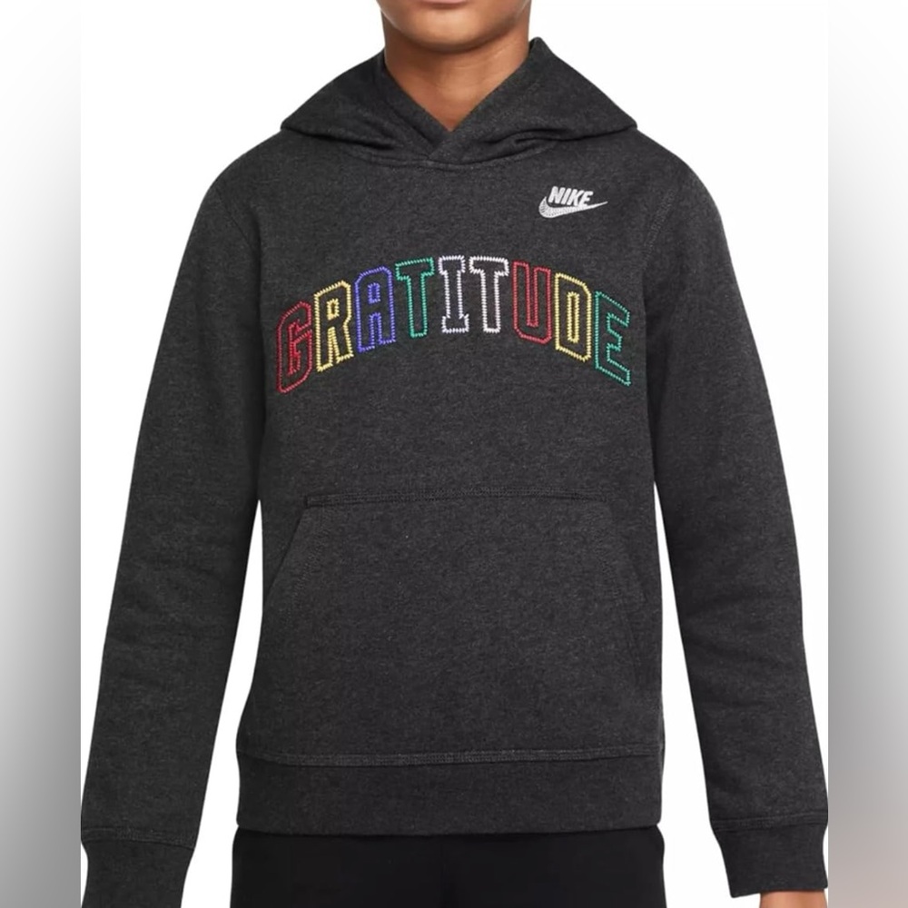 Nike Kids Sportswear Dark Gray Gratitude Pullover Hoodie Size Large